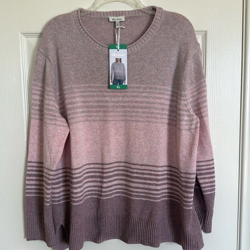 NEW! Ella Moss Pink Stripe  Crewneck Sweater, Size XL